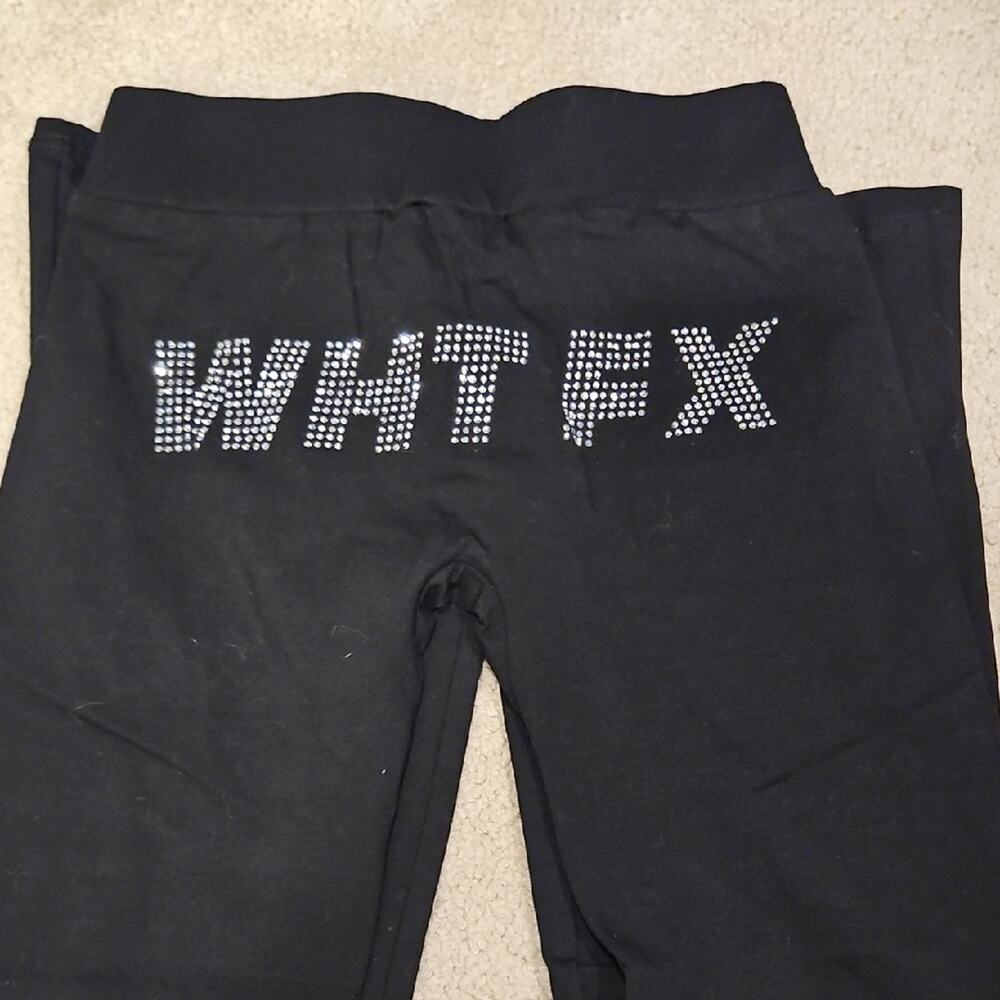 White fox Black Flare Leggings with rhinestones - Picture 2 of 4